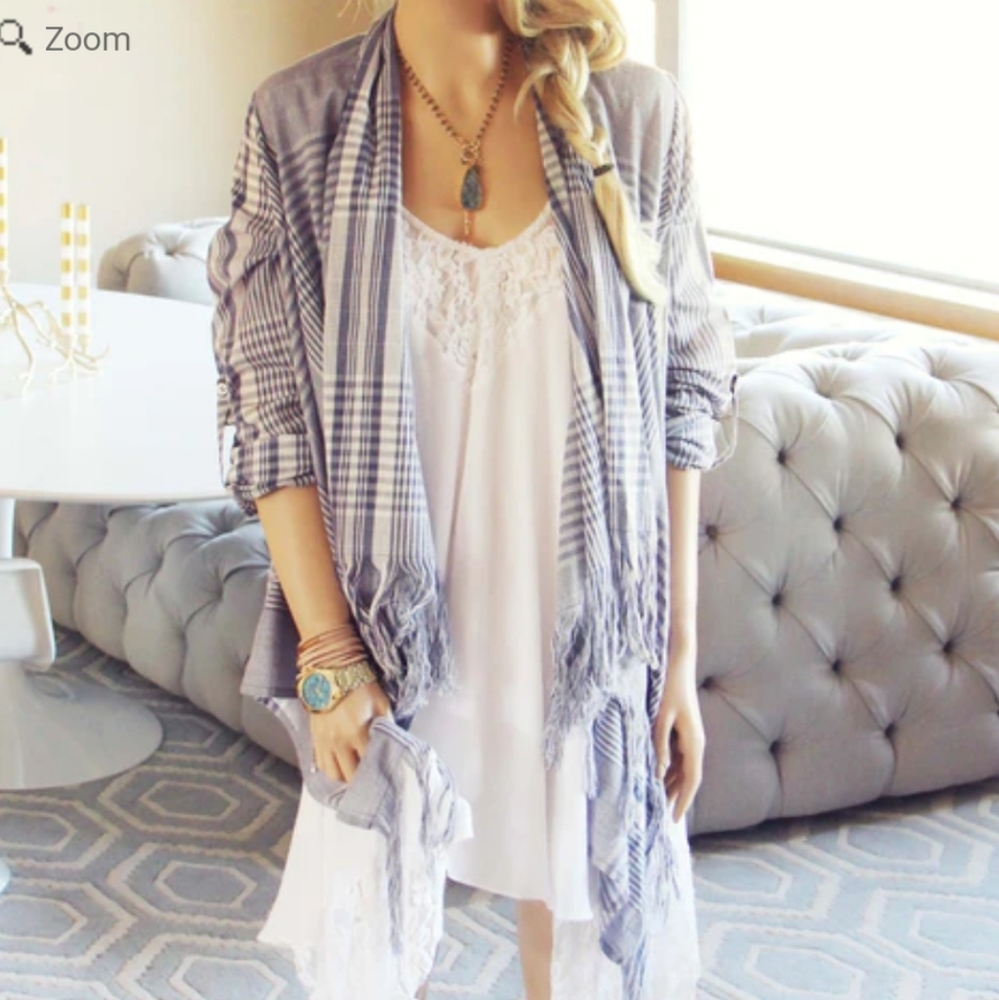 Spool No 72 Follow & Fringe plaid wrap shawl top